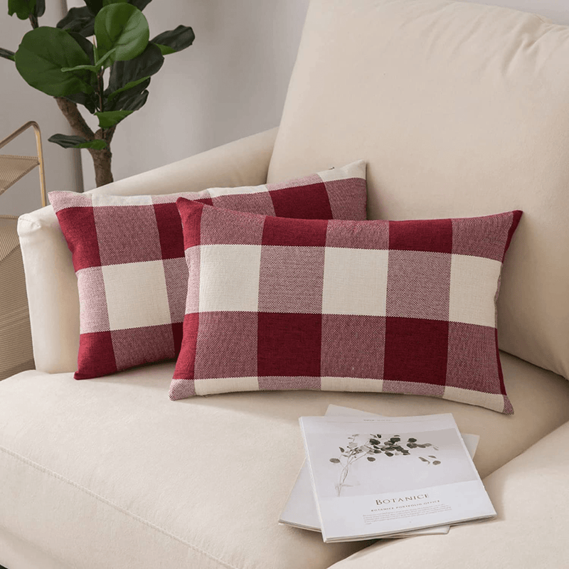 Woaboy Pack of 2 Christmas Buffalo Check Plaids Farmhouse Throw Pillow Covers Decorative Pillowcases Cushion Covers Square for Decor Sofa Bedroom Car 12X20Inch 30X50Cm Red and White Home & Garden > Decor > Chair & Sofa Cushions Woaboy Red and White 12"x20" 