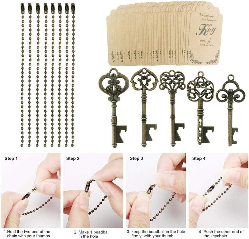 WODEGIFT 50Pcs Bottle Opener,Wedding Favors Vintage Skeleton Key Bottle Opener,Key Bottle Openers with Escort Tag Cards and Key Chains Wedding Gifts for Guest（Bronze,5 Styles） Home & Garden > Kitchen & Dining > Barware WODEGIFT   