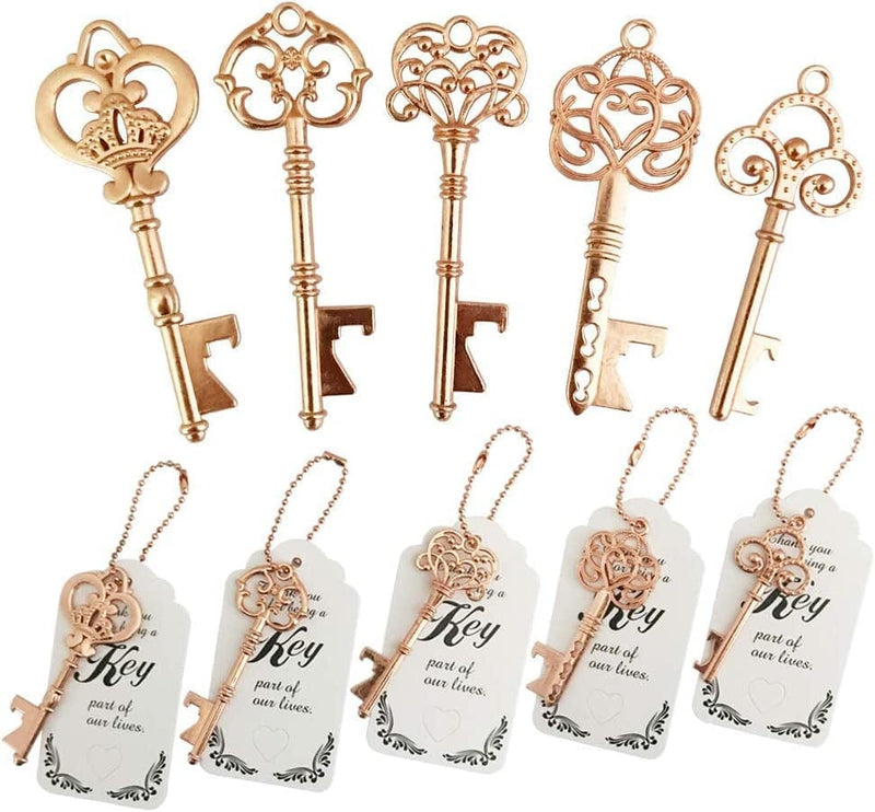 WODEGIFT 50Pcs Bottle Opener,Wedding Favors Vintage Skeleton Key Bottle Opener,Key Bottle Openers with Escort Tag Cards and Key Chains Wedding Gifts for Guest（Bronze,5 Styles） Home & Garden > Kitchen & Dining > Barware WODEGIFT Rose Gold  