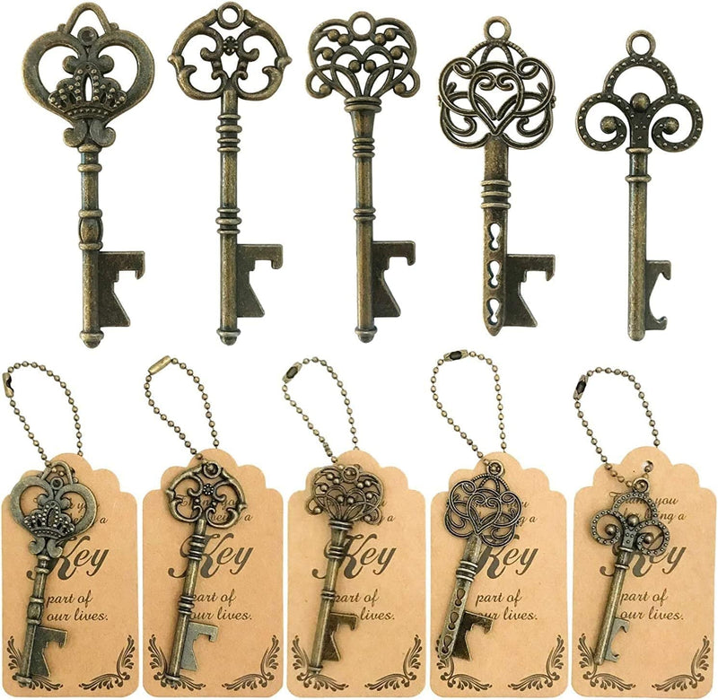 WODEGIFT 50Pcs Bottle Opener,Wedding Favors Vintage Skeleton Key Bottle Opener,Key Bottle Openers with Escort Tag Cards and Key Chains Wedding Gifts for Guest（Bronze,5 Styles） Home & Garden > Kitchen & Dining > Barware WODEGIFT Bronze  