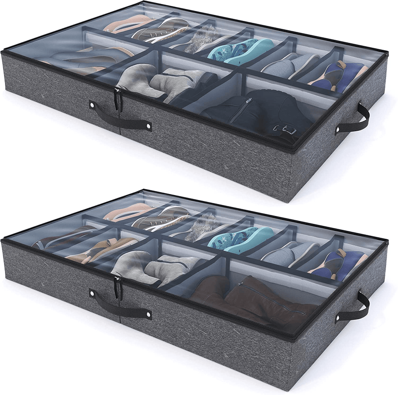 Woffit under Bed Shoe Storage Organizer - Set of 2 Large Containers, Each Fits 12 Pairs of Shoes - Sturdy Box W/ Adjustable Dividers - Underbed Shoe Storage for Kids & Adults, Gray Furniture > Cabinets & Storage > Armoires & Wardrobes Woffit 2 Ultimate Storage Organizer - Grey  