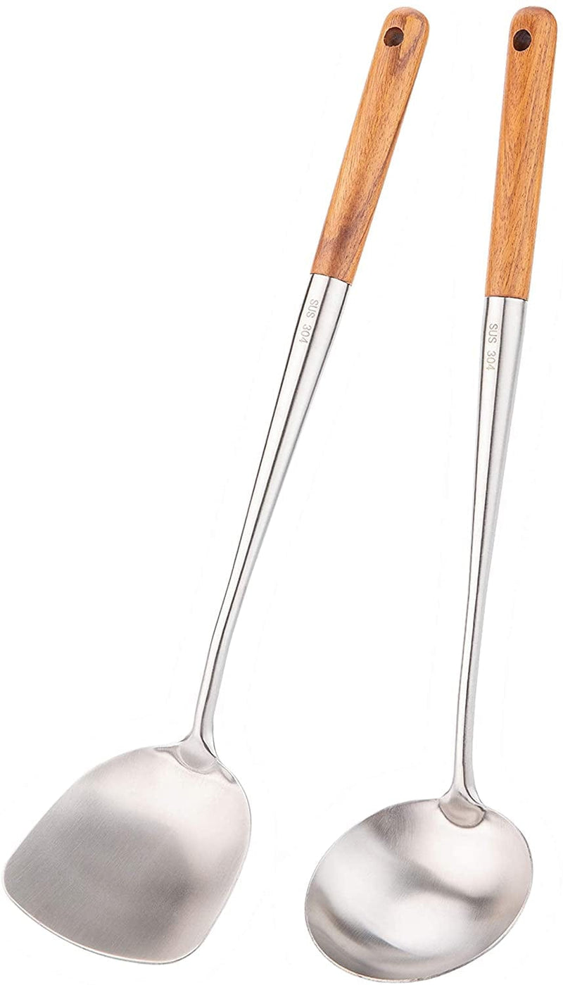 Wok Spatula and Ladle,Skimmer Ladle Tool Set, 17Inches Spatula for Wok, 304 Stainless Steel Wok Spatula. Home & Garden > Kitchen & Dining > Kitchen Tools & Utensils FJNATINH 16.9In  
