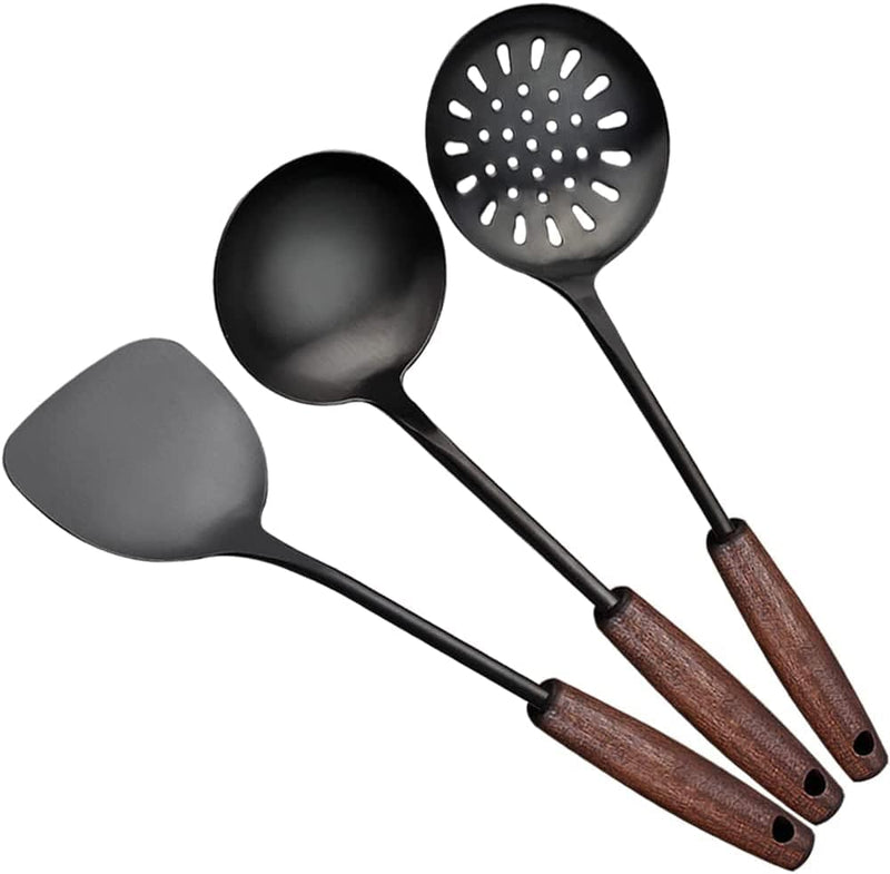 Wok Spatula and Ladle Tools Set - Vintage Wok Spatula Stainless Steel - 14.8-15 Inch Wok Cooking Utensils Set with Heat Resistant Wooden Handle - Solid Wok Accessories Home & Garden > Kitchen & Dining > Kitchen Tools & Utensils Marte Spatula Ladle Skimmer Set Vintage 