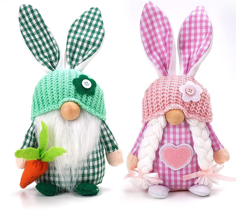 WOKEISE Easter Gnomes Decorations for Home,2 Pack Cute Bunny Tiered Tray Spring Plush Gnome House Decor Handmade Swedish Tomte Elfs Dwarf Rabbit Doll Home & Garden > Decor > Seasonal & Holiday Decorations WOKEISE Easter Gnome  