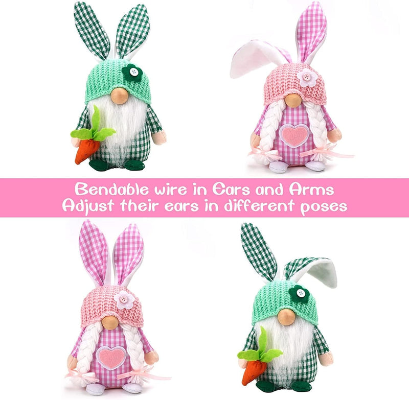 WOKEISE Easter Gnomes Decorations for Home,2 Pack Cute Bunny Tiered Tray Spring Plush Gnome House Decor Handmade Swedish Tomte Elfs Dwarf Rabbit Doll Home & Garden > Decor > Seasonal & Holiday Decorations WOKEISE   