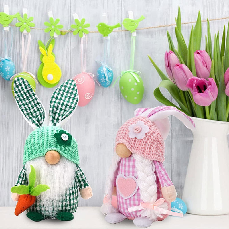 WOKEISE Easter Gnomes Decorations for Home,2 Pack Cute Bunny Tiered Tray Spring Plush Gnome House Decor Handmade Swedish Tomte Elfs Dwarf Rabbit Doll Home & Garden > Decor > Seasonal & Holiday Decorations WOKEISE   