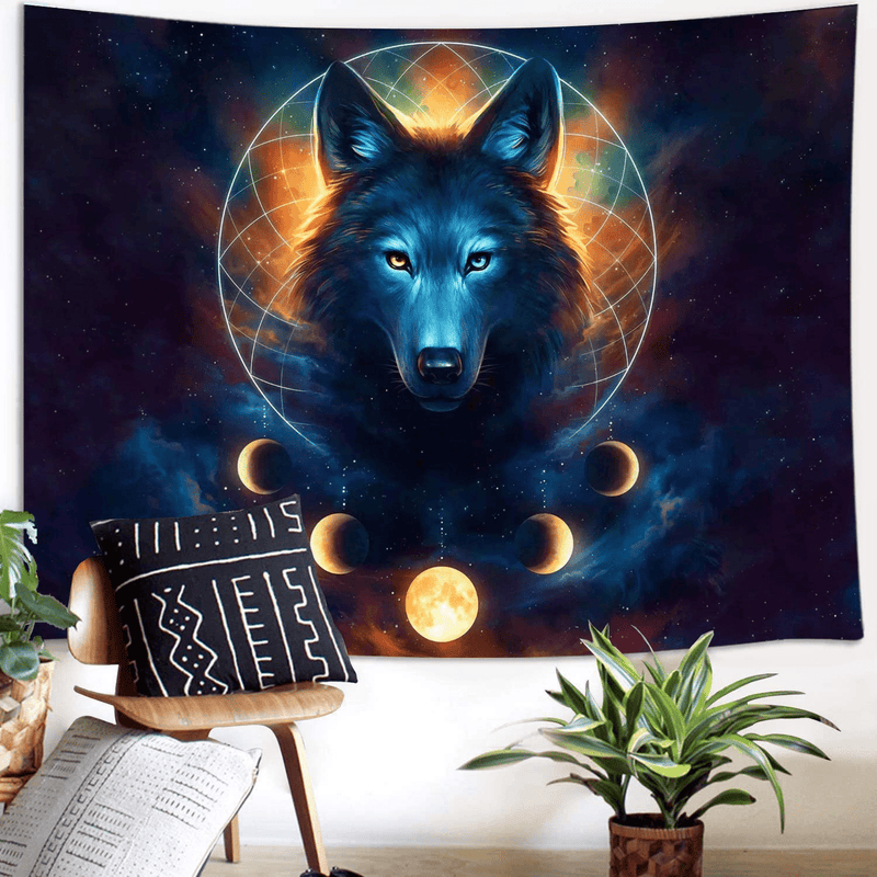 Wolf Moon Tapestry, Fantasy Animal Dreamcatcher Cool Galaxy Tapestry Wall Hanging for Men Girls Bedroom, Aesthetic Hippie Tapestries Poster Blanket College Dorm Home Decor 60X40 Inches Home & Garden > Decor > Artwork > Decorative Tapestries DYNH   