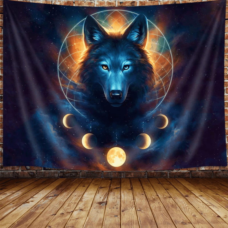 Wolf Moon Tapestry, Fantasy Animal Dreamcatcher Cool Galaxy Tapestry Wall Hanging for Men Girls Bedroom, Aesthetic Hippie Tapestries Poster Blanket College Dorm Home Decor 60X40 Inches Home & Garden > Decor > Artwork > Decorative Tapestries DYNH 60W X 40H  