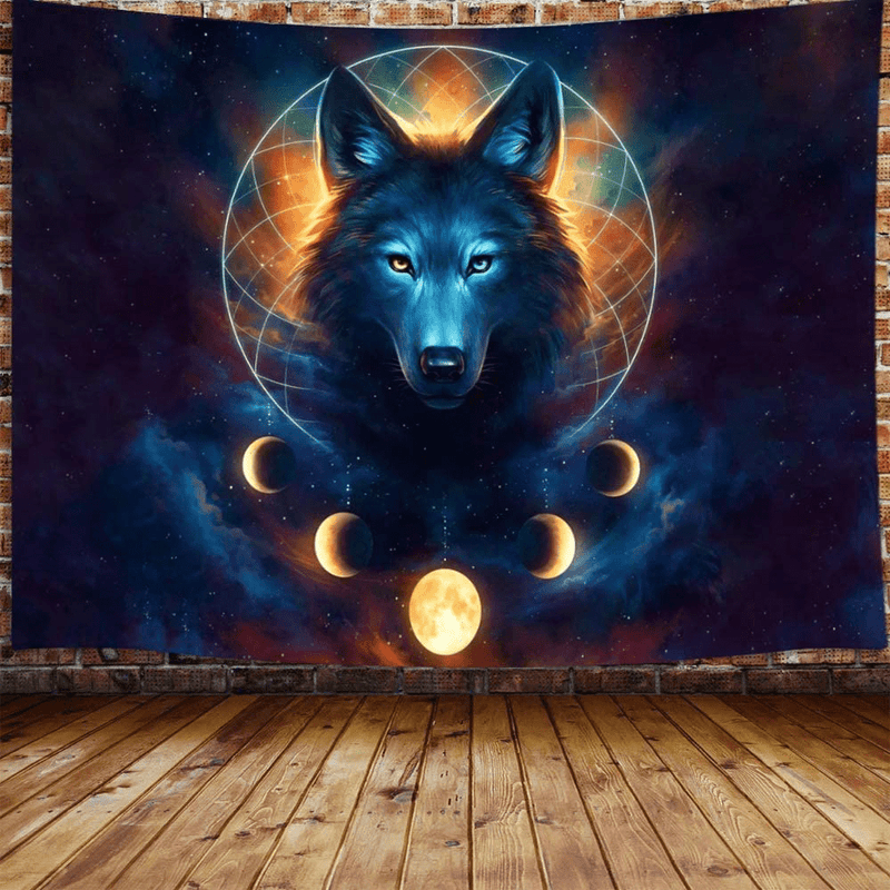 Wolf Moon Tapestry, Fantasy Animal Dreamcatcher Cool Galaxy Tapestry Wall Hanging for Men Girls Bedroom, Aesthetic Hippie Tapestries Poster Blanket College Dorm Home Decor 60X40 Inches Home & Garden > Decor > Artwork > Decorative Tapestries DYNH 90W X 70H  