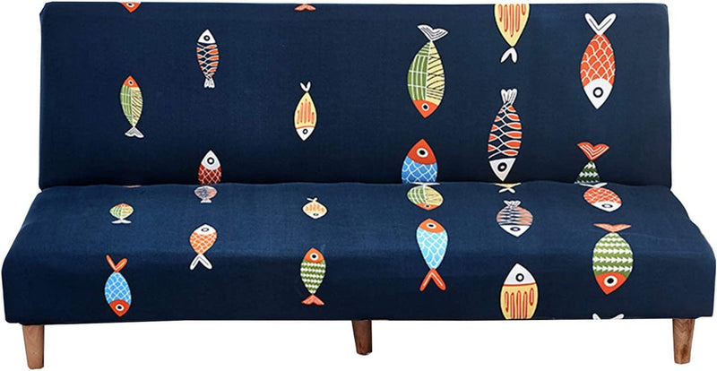 WOMACO Printed Futon Cover Stretch Sofa Bed Slipcovers Full Twin Queen Size Armless Couch Loveseat Protector Covers with Elastic Bottom for Living Room Bedroom Furniture (Color Fish, 63"-75") Home & Garden > Decor > Chair & Sofa Cushions WOMACO Pattern