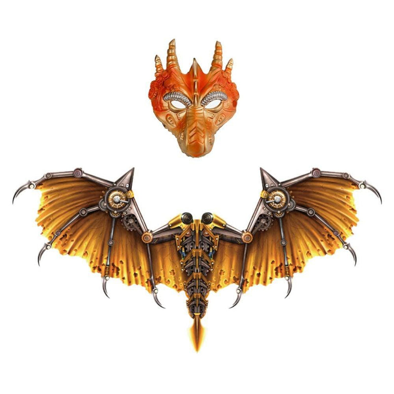 Women Man Dragon Costume Party Cosplay Mask for Adults Kids Masquerade Costumes Horrible Dragon Mask Wings Tail Halloween Costume Set Apparel & Accessories > Costumes & Accessories > Masks EFINNY Gold  