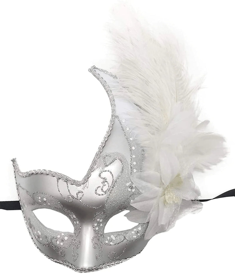 Women's Feather Masquerade Mask Venetian Halloween Mardi Gras Costumes Party Ball Prom Mask Apparel & Accessories > Costumes & Accessories > Masks Antjoint Za White  