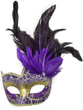 Women's Feather Masquerade Mask Venetian Halloween Mardi Gras Costumes Party Ball Prom Mask Apparel & Accessories > Costumes & Accessories > Masks Antjoint Purple  
