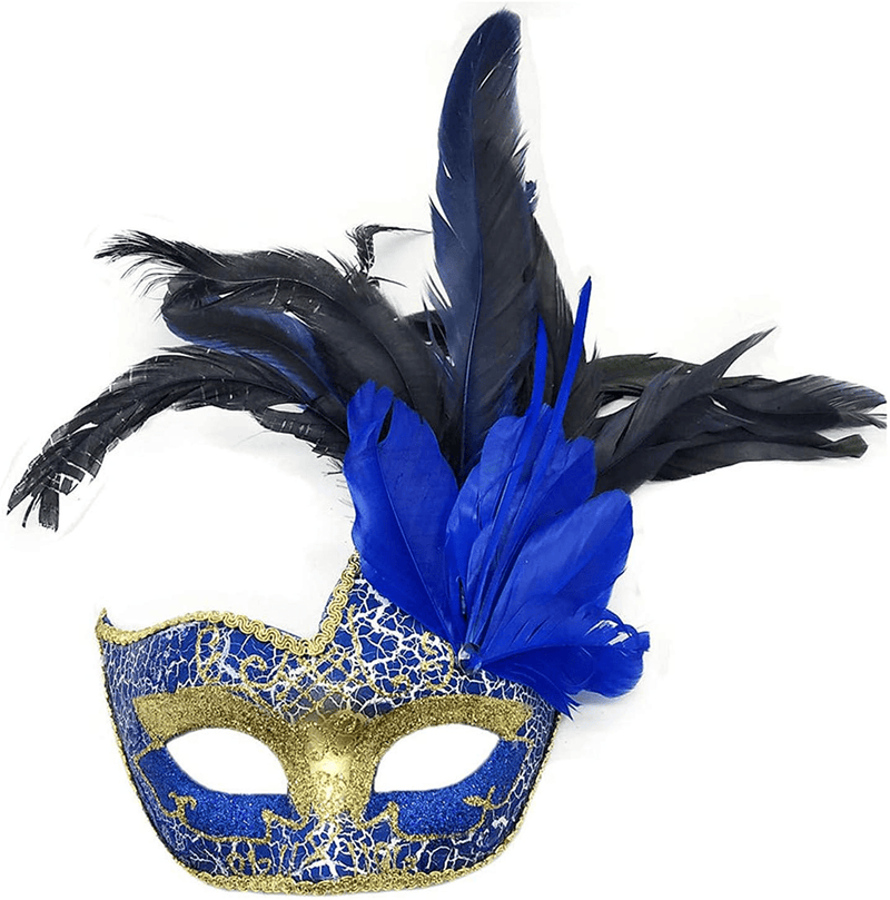 Women's Feather Masquerade Mask Venetian Halloween Mardi Gras Costumes Party Ball Prom Mask Apparel & Accessories > Costumes & Accessories > Masks Antjoint Blue  