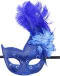 Women's Feather Masquerade Mask Venetian Halloween Mardi Gras Costumes Party Ball Prom Mask Apparel & Accessories > Costumes & Accessories > Masks Antjoint Za Full Blue  