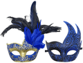 Women's Feather Masquerade Mask Venetian Halloween Mardi Gras Costumes Party Ball Prom Mask Apparel & Accessories > Costumes & Accessories > Masks Antjoint Couple a Blue  