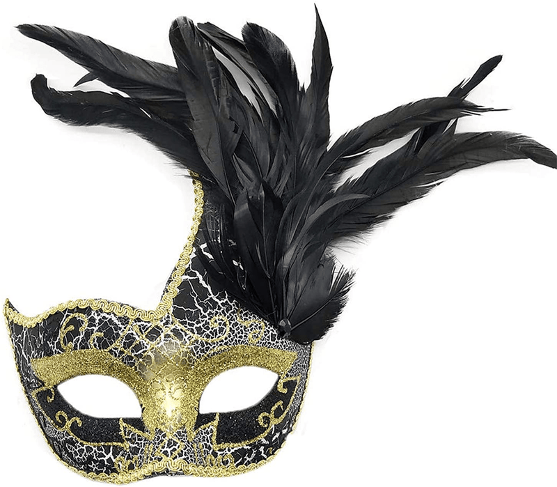 Women's Feather Masquerade Mask Venetian Halloween Mardi Gras Costumes Party Ball Prom Mask Apparel & Accessories > Costumes & Accessories > Masks Antjoint Black  