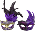 Women's Feather Masquerade Mask Venetian Halloween Mardi Gras Costumes Party Ball Prom Mask Apparel & Accessories > Costumes & Accessories > Masks Antjoint Couple a Purple  