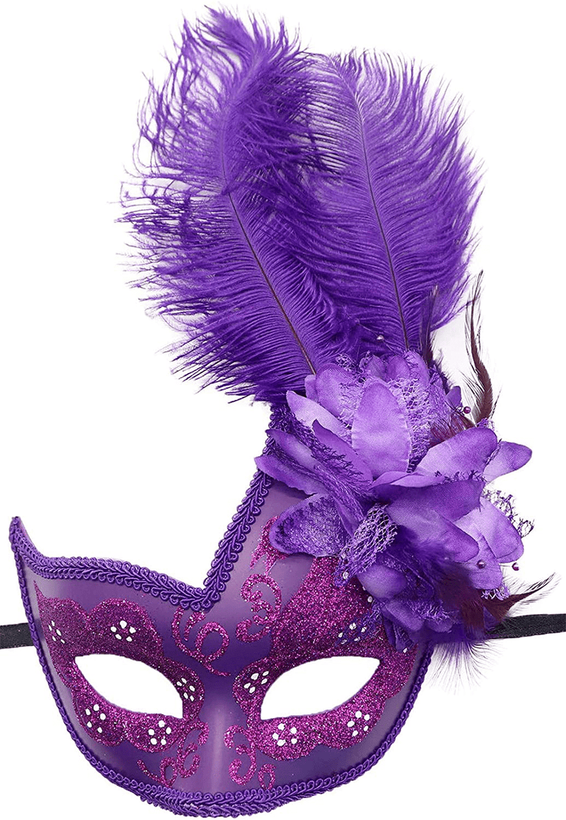 Women's Feather Masquerade Mask Venetian Halloween Mardi Gras Costumes Party Ball Prom Mask Apparel & Accessories > Costumes & Accessories > Masks Antjoint Za Full Purple  