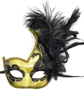 Women's Feather Masquerade Mask Venetian Halloween Mardi Gras Costumes Party Ball Prom Mask Apparel & Accessories > Costumes & Accessories > Masks Antjoint Za Gold/Black  