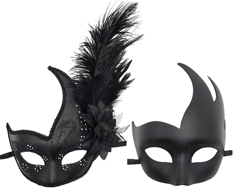 Women's Feather Masquerade Mask Venetian Halloween Mardi Gras Costumes Party Ball Prom Mask Apparel & Accessories > Costumes & Accessories > Masks Antjoint Couple Solid Black  