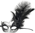 Women's Feather Masquerade Mask Venetian Halloween Mardi Gras Costumes Party Ball Prom Mask Apparel & Accessories > Costumes & Accessories > Masks Antjoint Za Silver/Black  
