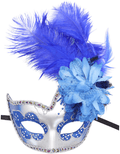 Women's Feather Masquerade Mask Venetian Halloween Mardi Gras Costumes Party Ball Prom Mask Apparel & Accessories > Costumes & Accessories > Masks Antjoint Za Silver Royal Blue  
