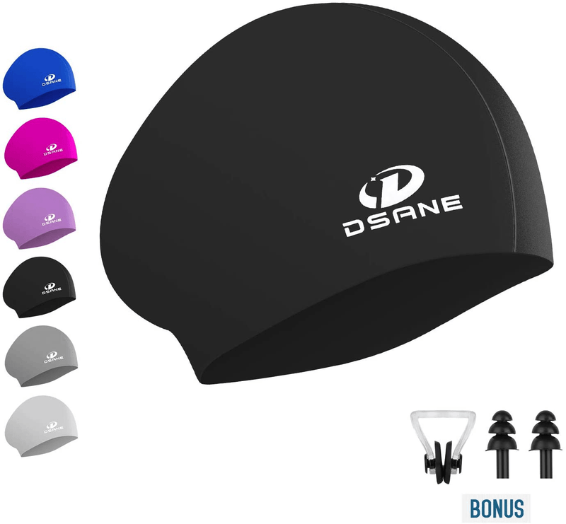 Womens Silicone Swim Cap for Long Hair,3D Ergonomic Design Silicone Swimming Caps for Women Kids Men Adults Boys Girls with Ear Plug and Nose Clip Sporting Goods > Outdoor Recreation > Boating & Water Sports > Swimming > Swim Caps Dsane black  