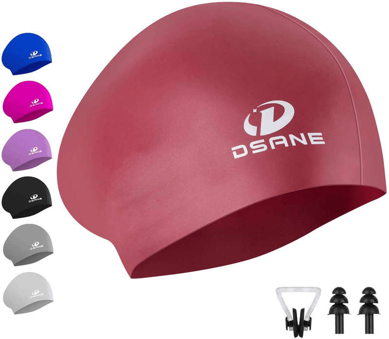 Womens Silicone Swim Cap for Long Hair,3D Ergonomic Design Silicone Swimming Caps for Women Kids Men Adults Boys Girls with Ear Plug and Nose Clip