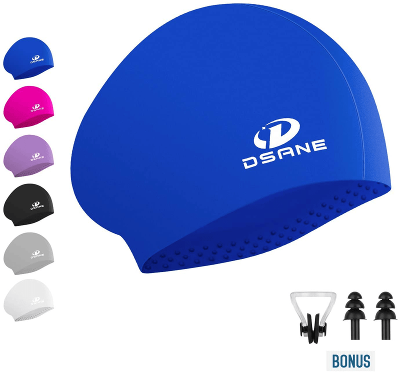 Womens Silicone Swim Cap for Long Hair,3D Ergonomic Design Silicone Swimming Caps for Women Kids Men Adults Boys Girls with Ear Plug and Nose Clip