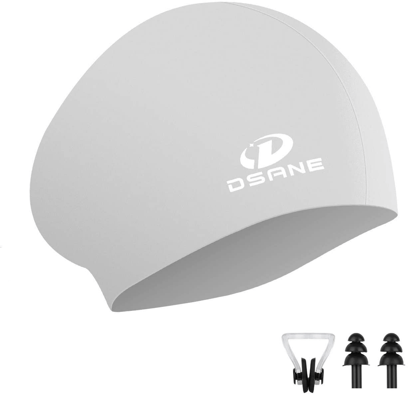 Womens Silicone Swim Cap for Long Hair,3D Ergonomic Design Silicone Swimming Caps for Women Kids Men Adults Boys Girls with Ear Plug and Nose Clip Sporting Goods > Outdoor Recreation > Boating & Water Sports > Swimming > Swim Caps Dsane white  