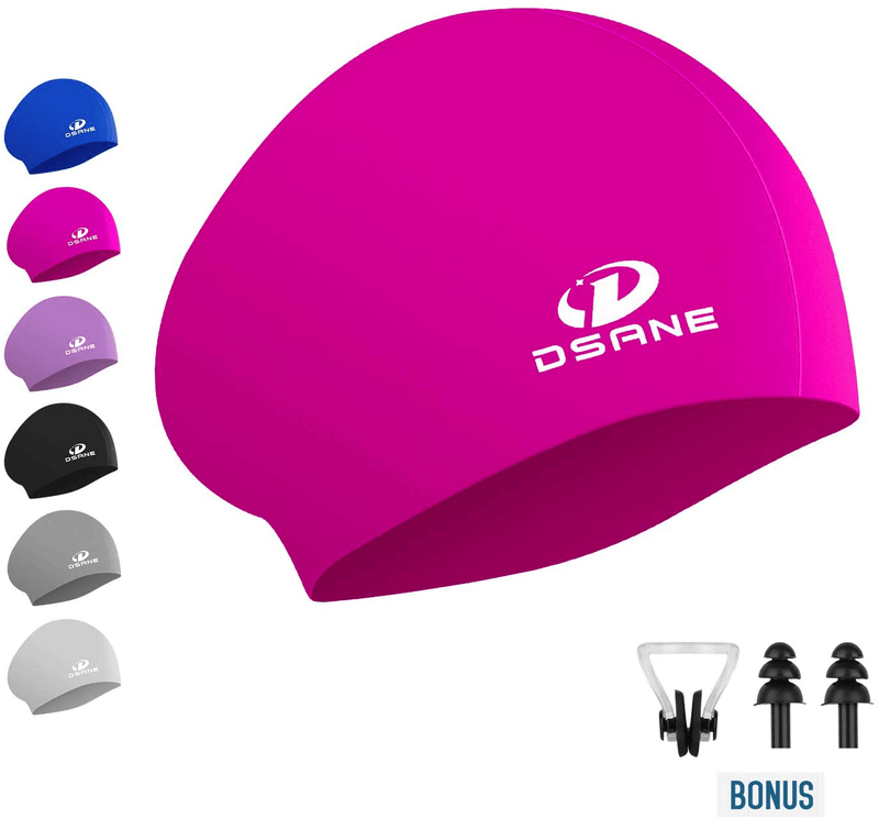 Womens Silicone Swim Cap for Long Hair,3D Ergonomic Design Silicone Swimming Caps for Women Kids Men Adults Boys Girls with Ear Plug and Nose Clip Sporting Goods > Outdoor Recreation > Boating & Water Sports > Swimming > Swim Caps Dsane fuchsia  