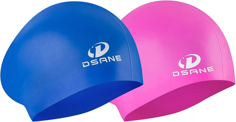 Womens Silicone Swim Cap for Long Hair,3D Ergonomic Design Silicone Swimming Caps for Women Kids Men Adults Boys Girls with Ear Plug and Nose Clip Sporting Goods > Outdoor Recreation > Boating & Water Sports > Swimming > Swim Caps Dsane Pink+Blue 2 Pack 