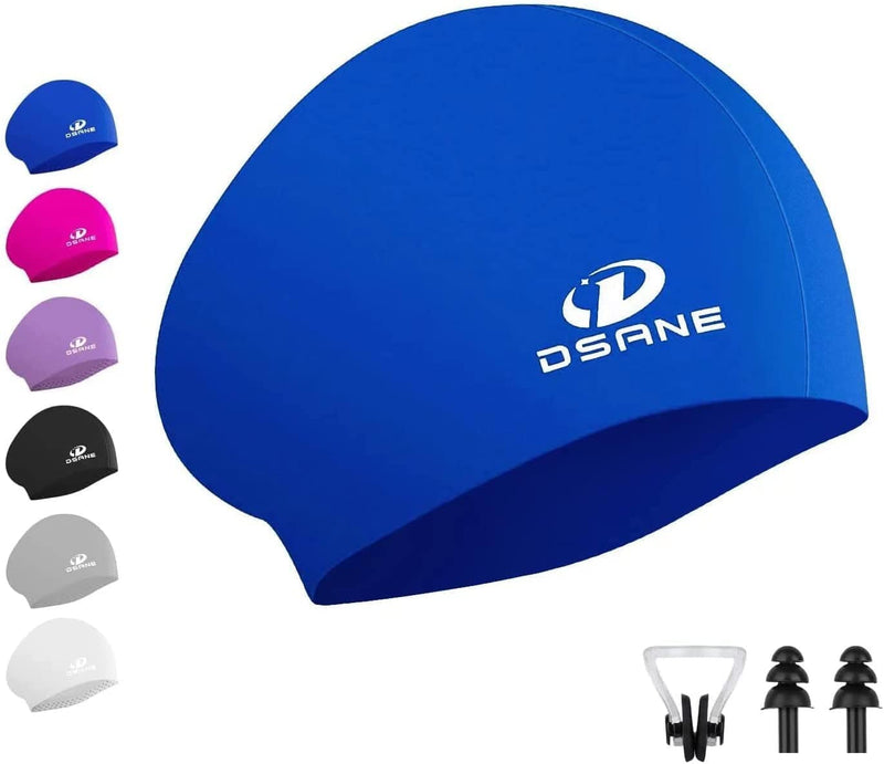 Womens Silicone Swim Cap for Long Hair,3D Ergonomic Design Silicone Swimming Caps for Women Kids Men Adults Boys Girls with Ear Plug and Nose Clip Sporting Goods > Outdoor Recreation > Boating & Water Sports > Swimming > Swim Caps Dsane blue 1 Pack 
