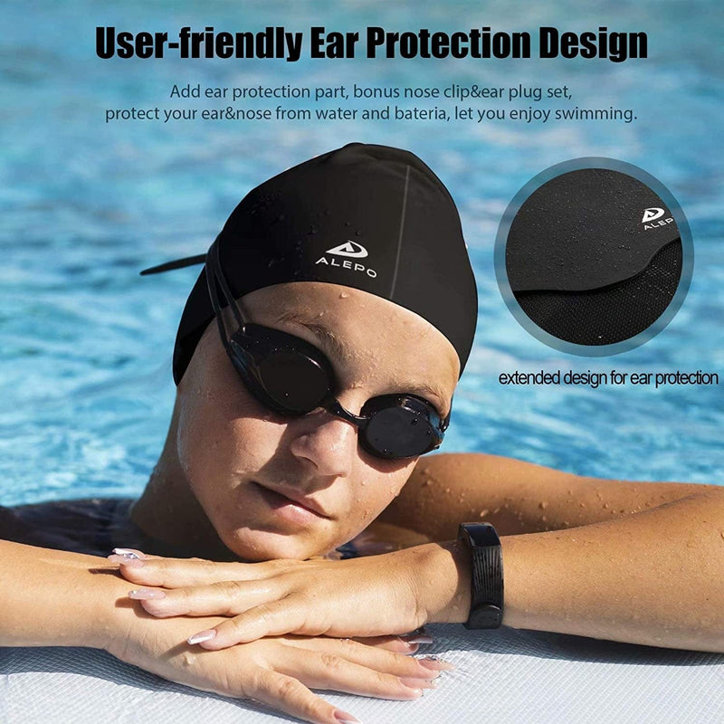 Womens Swim Cap for Long Hair, High Elasticity Thick Silicone Swimming Hats for Women Men Unisex Adults, Bathing Swimming Caps with Ear Plugs and Nose Clip, Keep Your Hair Dry Sporting Goods > Outdoor Recreation > Boating & Water Sports > Swimming > Swim Caps Alepo   