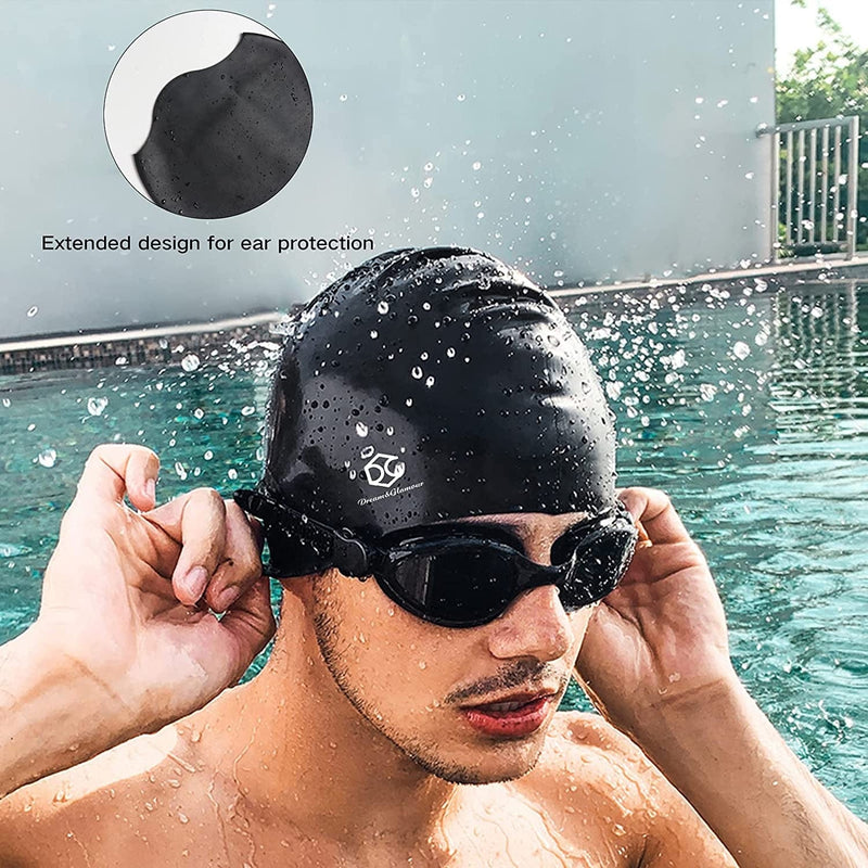 Womens Swim Cap for Long Hair，Silicone Swimming Hats for Women Men Adults,Bathing Swimming Caps with Ear Plugs and Nose Clip, Keep Hair Dry Sporting Goods > Outdoor Recreation > Boating & Water Sports > Swimming > Swim Caps DREAM&GLAMOUR   