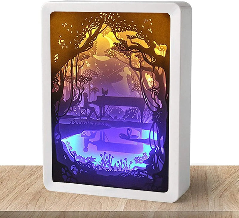 WOMHOPE Valentine'S Day Gift 3D Papercut Light Boxes Frame Night Lights Paper Sculptures Night Lamp of Creative Shadow Paintings (Good Night) Home & Garden > Lighting > Night Lights & Ambient Lighting WOMHOPE The piano (White)  