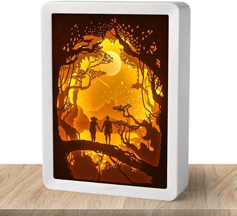WOMHOPE Valentine'S Day Gift 3D Papercut Light Boxes Frame Night Lights Paper Sculptures Night Lamp of Creative Shadow Paintings (Good Night) Home & Garden > Lighting > Night Lights & Ambient Lighting WOMHOPE Good night (White)  