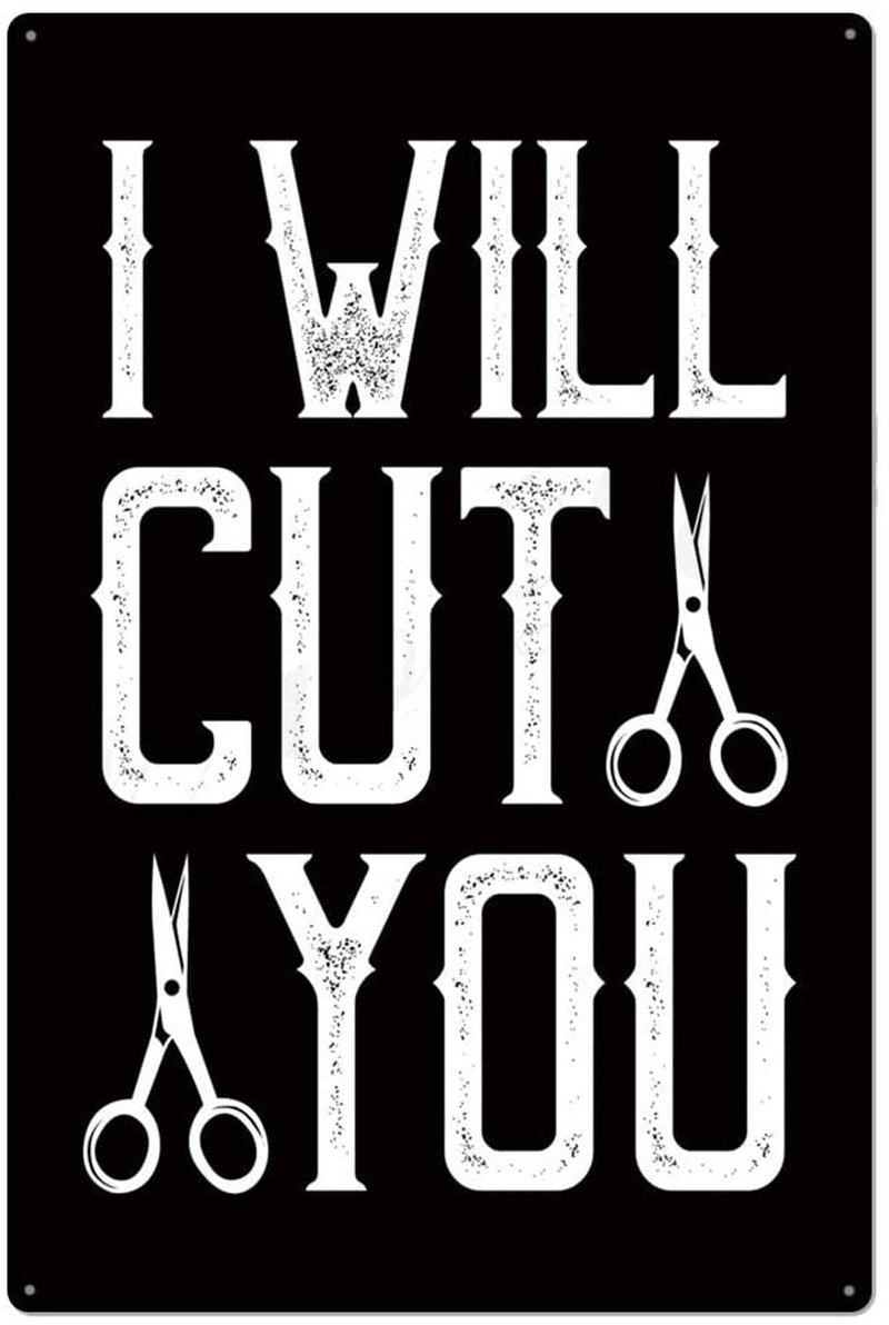 WONDERCAVE i Will Cut You Metal tin Sign for Bar Cafe Garage Wall Decor Retro Vintage 7.87 X 11.8 inches