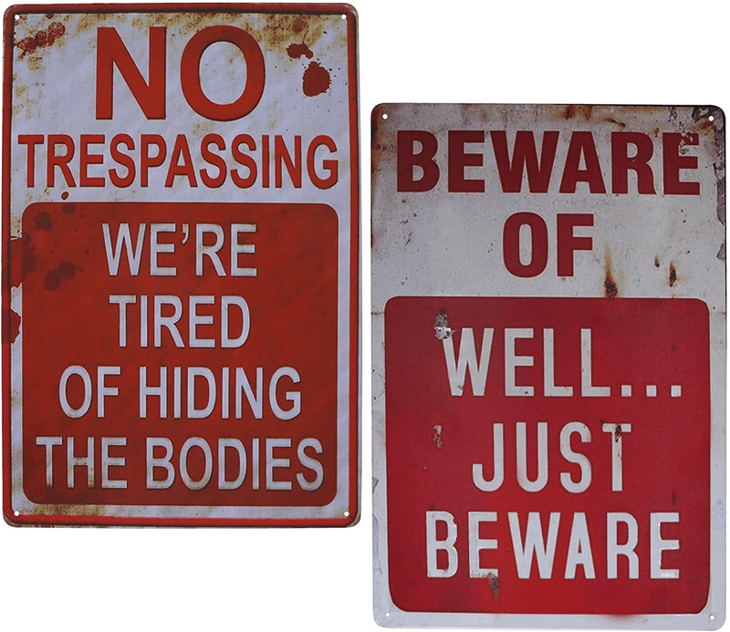 Wonderwin Beware of Well Just Beware & No Trespassing We're Tired of Hiding The Bodies 8” x 12” Retro Metal Sign Vintage Bar Decor Yard Signs - 2 PCS Arts & Entertainment > Party & Celebration > Party Supplies Wonderwin Default Title  