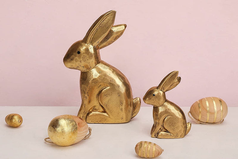 WONDROUS' DECO Wooden Golden Easter Bunny Figurines, Small Decorative Easter Bunny Statue Set of 2, Vintage Easter Rabbit Table Home Decoration, Gift Home & Garden > Decor > Seasonal & Holiday Decorations WONDROUS SHOP   