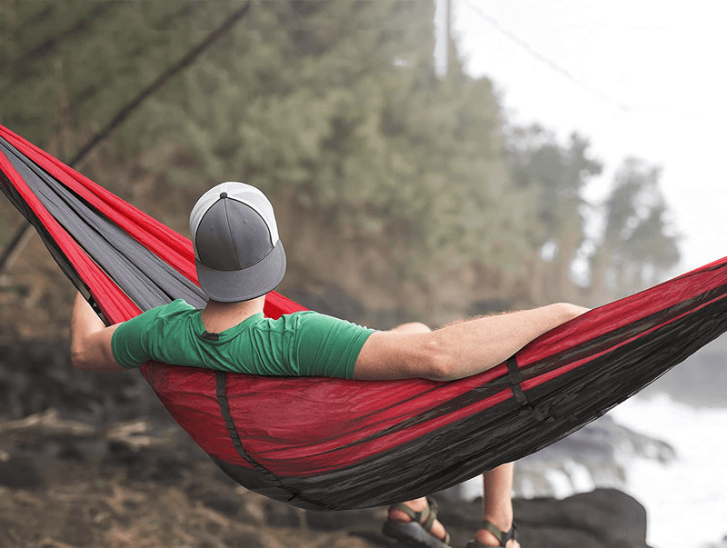 Wonenice Hammock with Mosquito Net, Portable Lightweight Nylon Parachute Multifunctional Hammock with Net and Tree Straps for Camping, Backpacking, Travel, Beach, Yard. (Red/Charcoal) Sporting Goods > Outdoor Recreation > Camping & Hiking > Mosquito Nets & Insect Screens WoneNice   