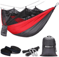 Wonenice Hammock with Mosquito Net, Portable Lightweight Nylon Parachute Multifunctional Hammock with Net and Tree Straps for Camping, Backpacking, Travel, Beach, Yard. (Red/Charcoal) Sporting Goods > Outdoor Recreation > Camping & Hiking > Mosquito Nets & Insect Screens WoneNice Red/Charcoal  