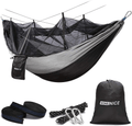 Wonenice Hammock with Mosquito Net, Portable Lightweight Nylon Parachute Multifunctional Hammock with Net and Tree Straps for Camping, Backpacking, Travel, Beach, Yard. (Red/Charcoal) Sporting Goods > Outdoor Recreation > Camping & Hiking > Mosquito Nets & Insect Screens WoneNice Black/Grey  