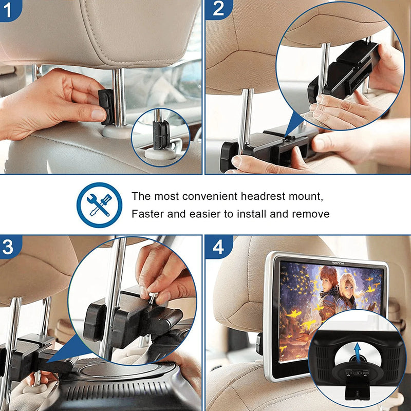 WONNIE 10.5’’ Car DVD Player with Headrest Mount, HDMI Input, 1080P Video Support, Headphone, AV in / Out, USB /SD, Regions Free, Last Memory