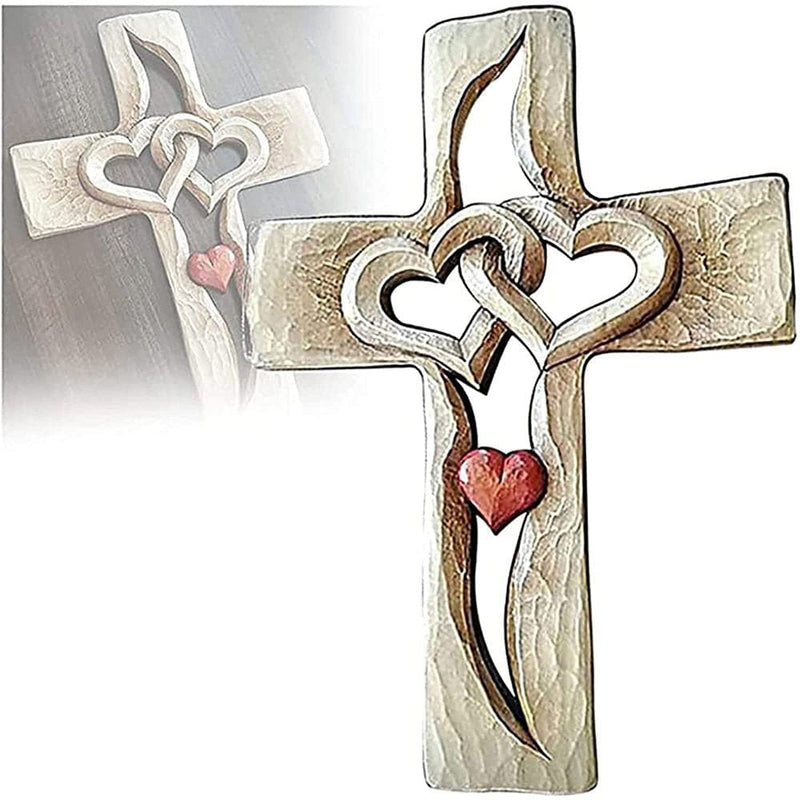 Wood Double Heart Wooden Hand Carved Antique Design Valentine'S Day Family Wall Decor Home & Garden > Decor > Seasonal & Holiday Decorations CENALL   