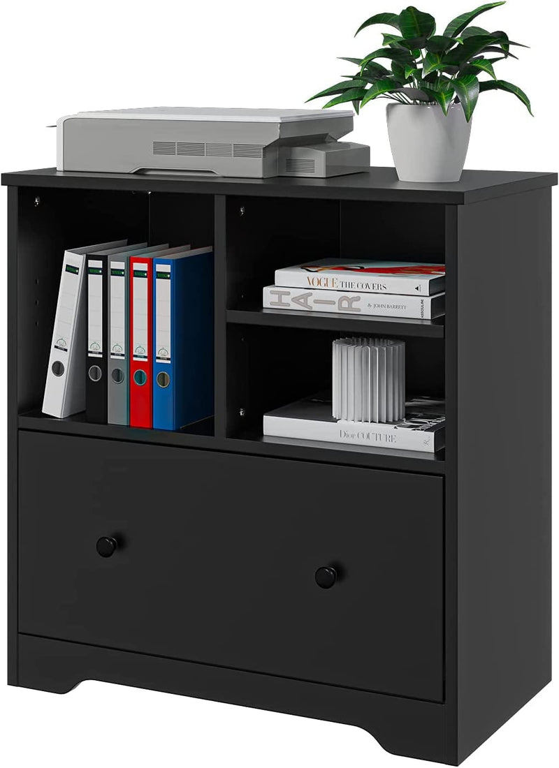 Wood File Cabinet with a Big Drawer, Mobile Lateral Filing Cabinet on Wheels (Black S2) Home & Garden > Household Supplies > Storage & Organization Panana Black S2  