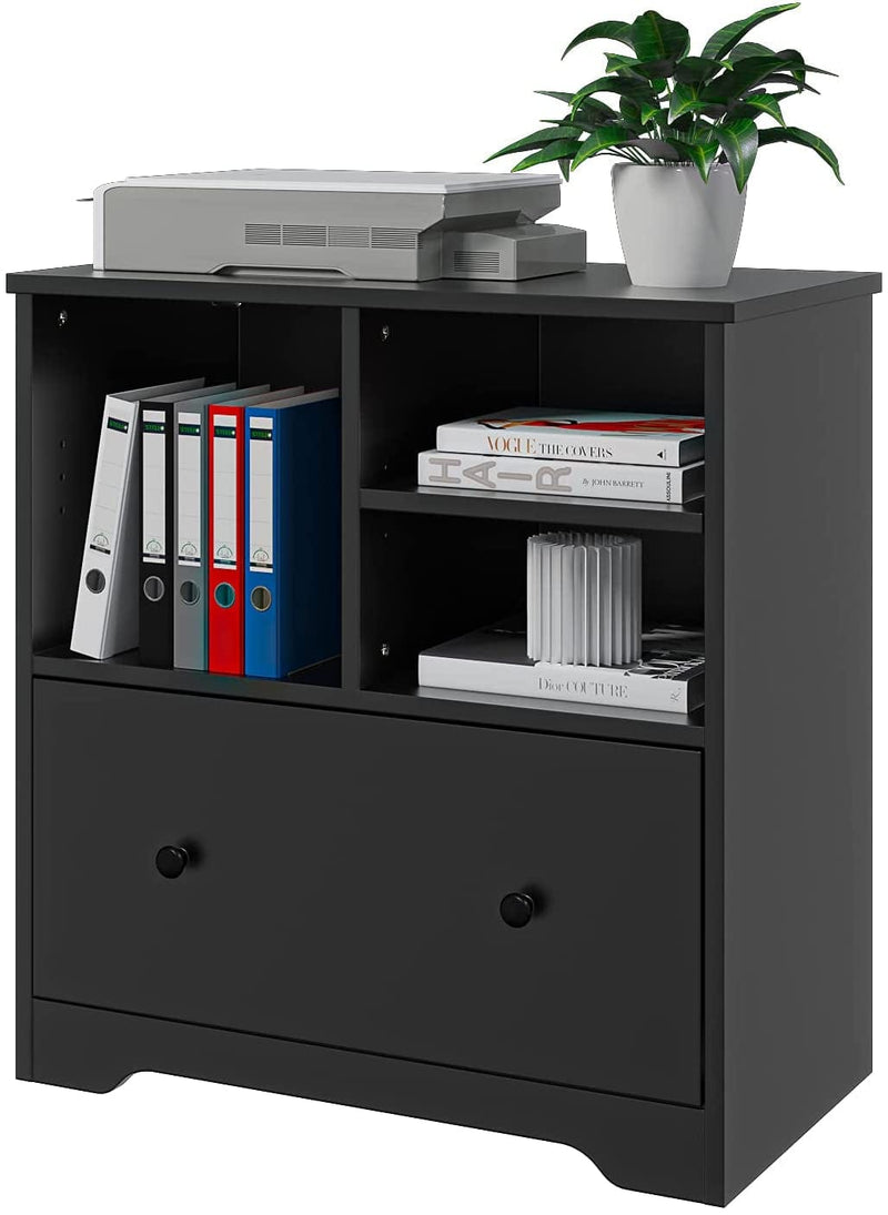 Wood File Cabinet with a Big Drawer, Mobile Lateral Filing Cabinet on Wheels (Black S2) Home & Garden > Household Supplies > Storage & Organization Panana Black  