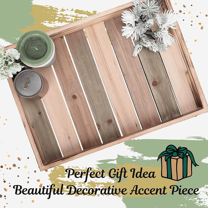 Wood Rustic Decorative Serving Tray with Rustic Metal Corner, Farmhouse Decorative Coffee Table Tray, Rectangular Ottoman Tray, Bar Serving Tray for Kitchen/Living Room/Coffee Bar Decor, 17x13 Inches Home & Garden > Decor > Decorative Trays Aatriet   