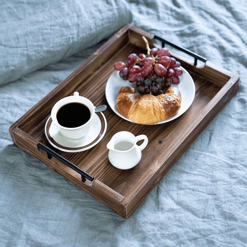 Wood Serving Tray with Handles - 17 Inch Premium Rustic Tray for Coffee Table - Ottoman Tray for Living Room - Tv Trays for Eating Breakfast in Bed - Wooden Tray for Ottoman by Cozy Décor Home & Garden > Decor > Decorative Trays Cozy Decor   